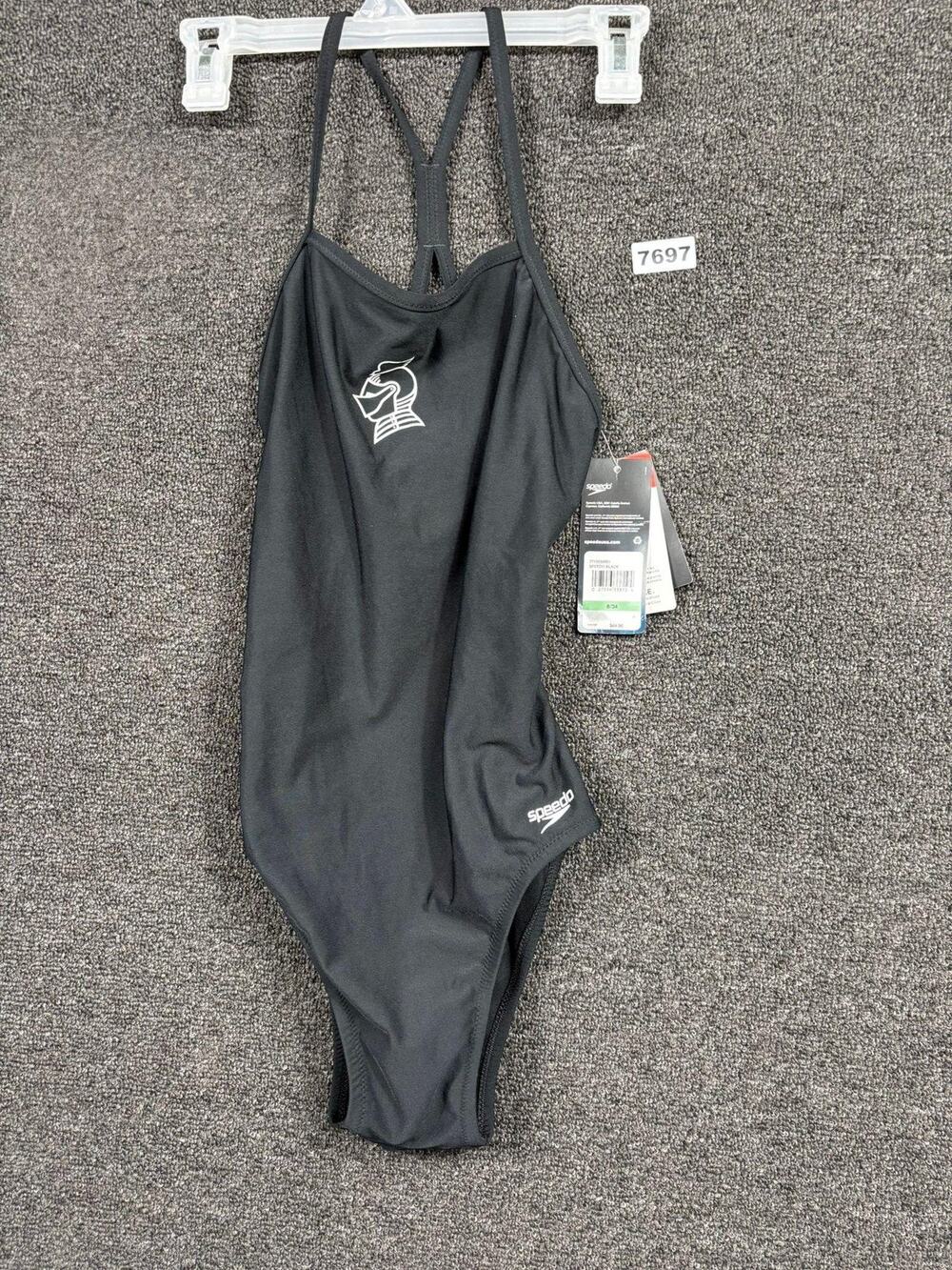 Speedo Swimsuit Womens 8 Black Endurance One Piece Racing Cut Racerback Logo